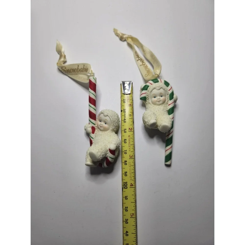 Department 56 Snowbabies Candy Cane Dance Christmas Ornament Set of 2 Bisque